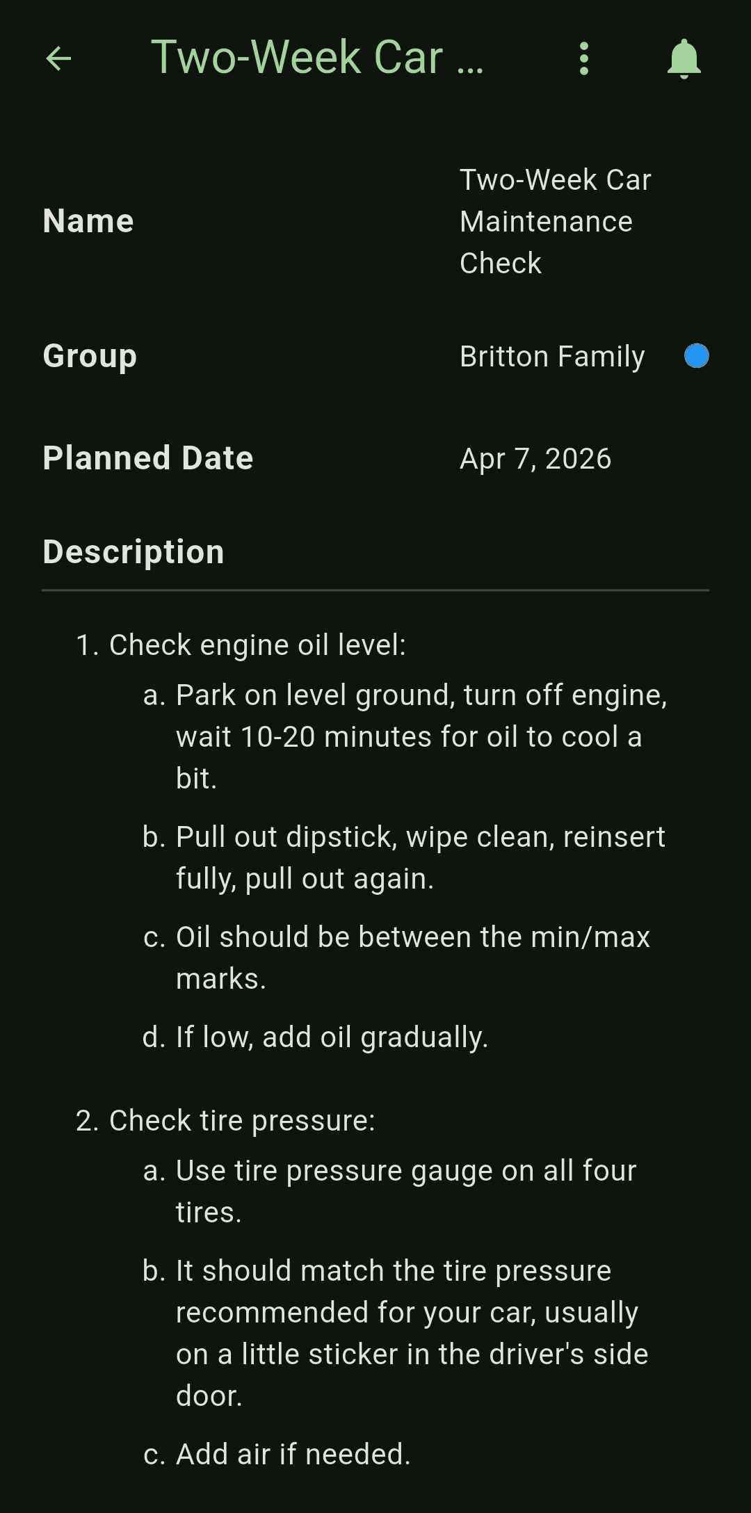 Sovernus task details screen